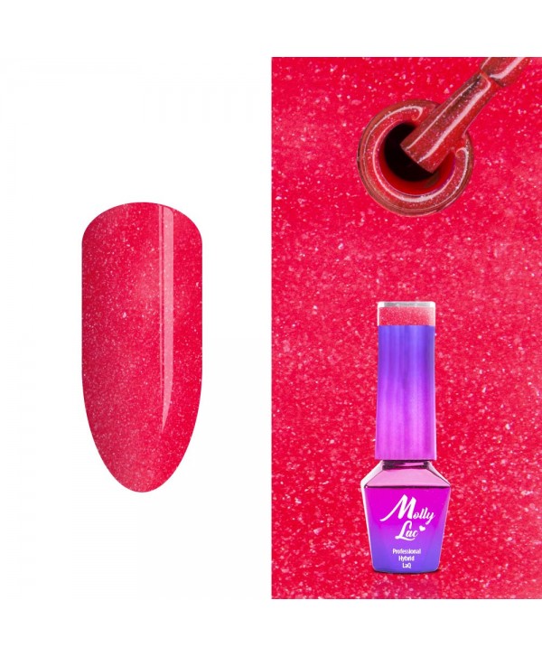 311. MOLLY LAC glitrový gel lak - Red Power 5ml Červená