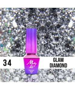 34. MOLLY LAC gel lak - Glam Diamond 5ML Stříbrná